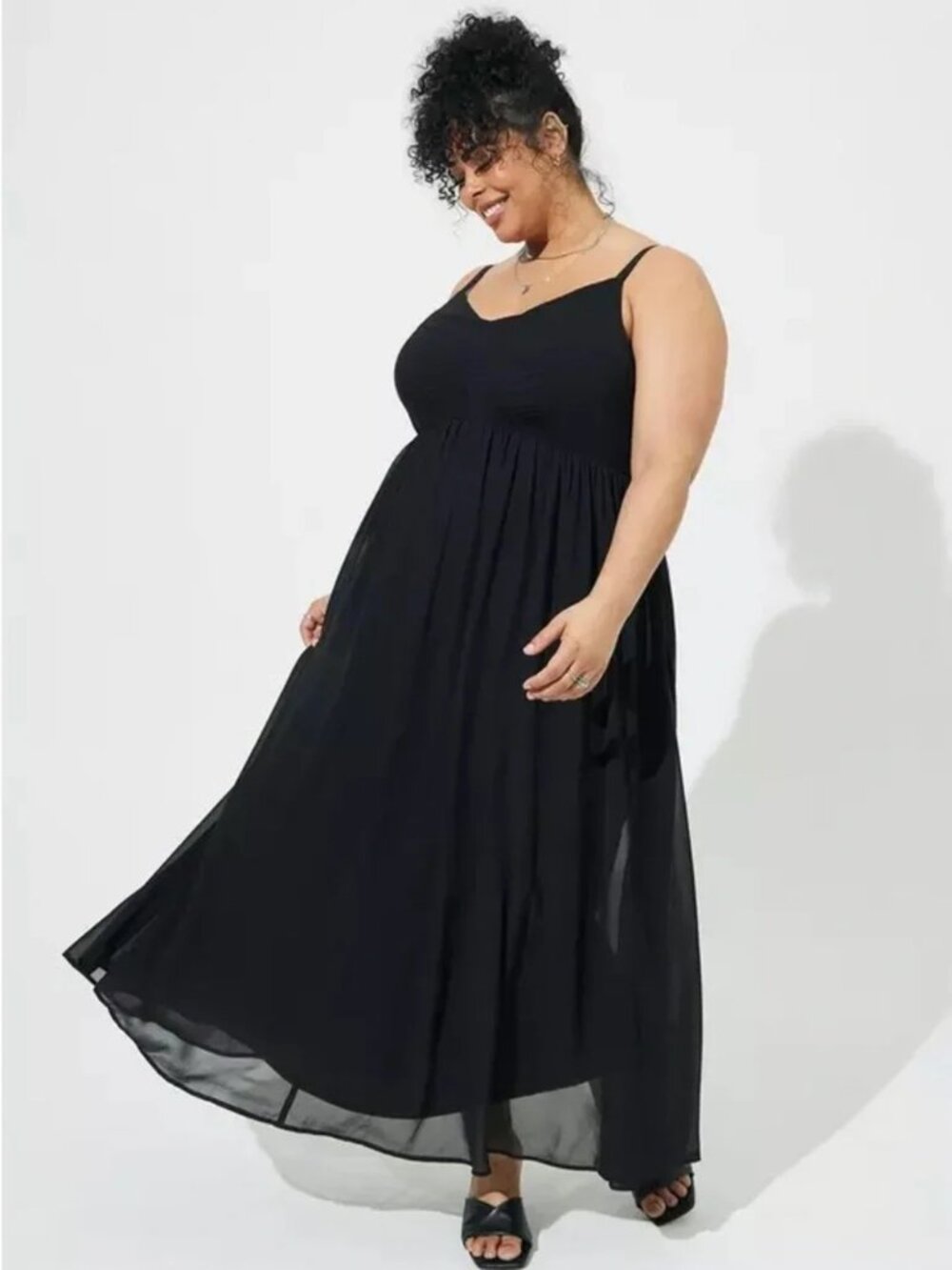 Torrid Maxi Chiffon Pleated Dress BLK 2X